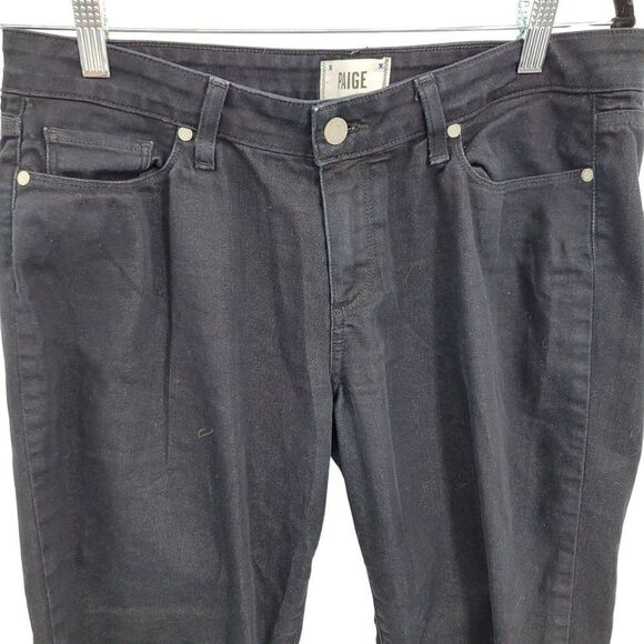Paige Verdugo Crop Jeans 32 Black Overdye Midrise Ankle Stretch Skinny 5 Pocket - Picture 5 of 15